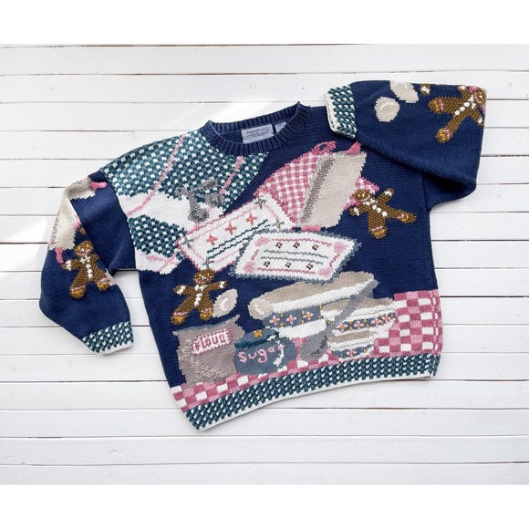 vtg Northern Isles gingerbread cookie baking hand knit sweater - Picture 1 of 8